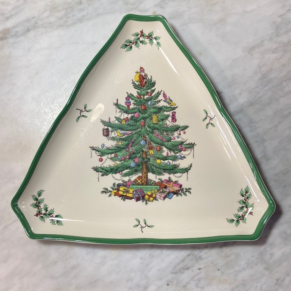 Vintage Fine Porcelain Spode Christmas Tree Triangle Serving Plate - Picture 1 of 6